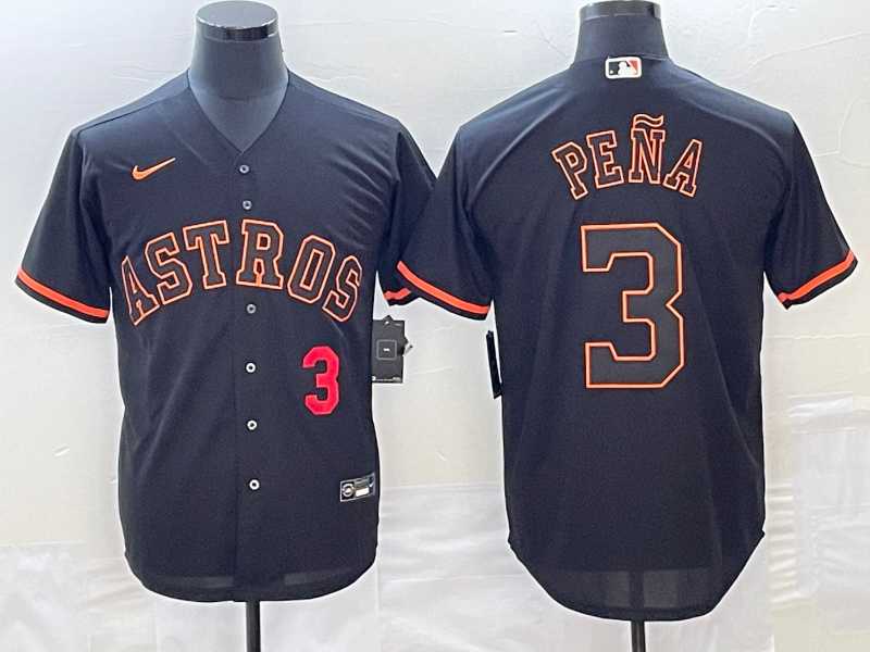 Men%27s Houston Astros #3 Jeremy Pena Number Lights Out Black Fashion Stitched Cool Base Nike Jerseys